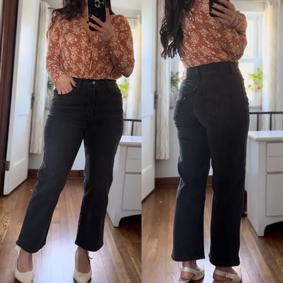 Levi's Faded Black Ribcage Straight Ankle Jeans - Picture 1 of 9